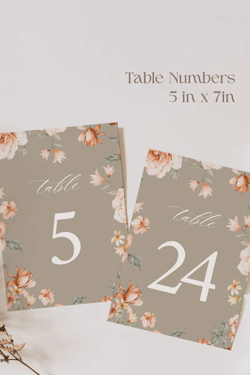 Floral Wedding Table Numbers. Event Table Numbers. Shades of Green, orange and beige. Orange roses. Baby Shower. Indian Wedding. Birthday and Celebration. Engagement Stationery. Wedding Stationery. DIY Stationery. Digital Download. Canva. Indian Weddings. Reception. Personalize. Customize. Anand Karaj, Mehndi, Sangeet, Haldi