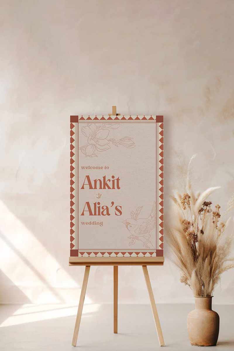 Wedding Invitations. Retro Welcome Sign. Indian Wedding Invites. Invitation set. Wedding and Event Welcome Sign. Brown, beige and burnt orange colours. Orange florals. Birthday and Celebration. Wedding Ceremony. Engagement Sign. Wedding Stationery. DIY Stationery. Digital Download. Canva. Indian Weddings. Anand Karaj. Sangeet. Chunni. Personalize. Customize.