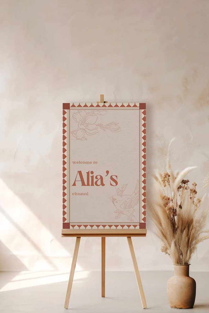 Wedding Invitations. Retro Welcome Sign. Indian Wedding Invites. Invitation set. Wedding and Event Welcome Sign. Brown, beige and burnt orange colours. Orange florals. Birthday and Celebration. Wedding Ceremony. Engagement Sign. Wedding Stationery. DIY Stationery. Digital Download. Canva. Indian Weddings. Anand Karaj. Sangeet. Chunni. Personalize. Customize.