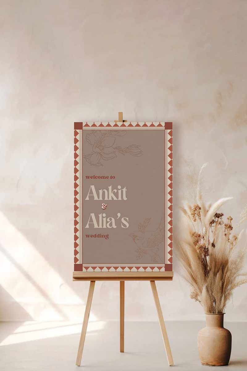 Wedding Invitations. Retro Welcome Sign. Indian Wedding Invites. Invitation set. Wedding and Event Welcome Sign. Brown, beige and burnt orange colours. Orange florals. Birthday and Celebration. Wedding Ceremony. Engagement Sign. Wedding Stationery. DIY Stationery. Digital Download. Canva. Indian Weddings. Anand Karaj. Sangeet. Chunni. Personalize. Customize.