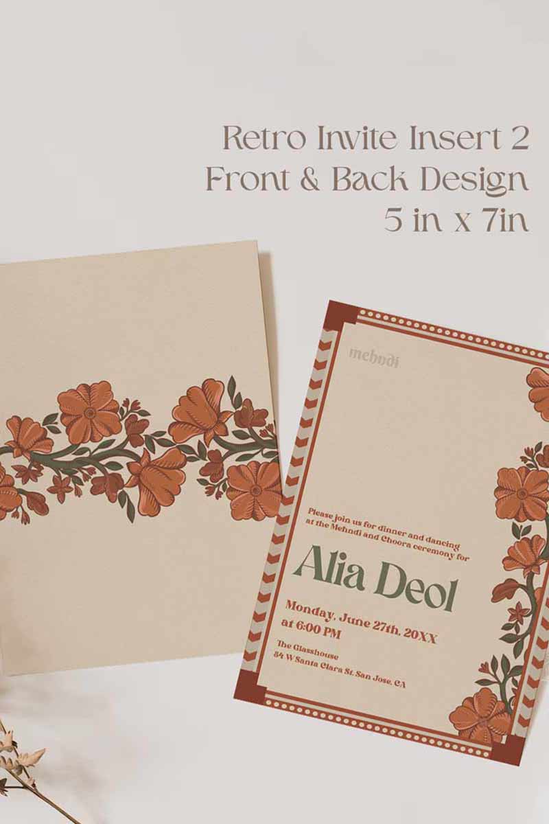 Wedding Invitations. Retro. Indian Wedding Invites. Invitation set. Wedding and Event Welcome Sign. Mehndi green and rust orange colours. Orange florals. Birthday and Celebration. Wedding Ceremony. Engagement Sign. Wedding Stationery. DIY Stationery. Digital Download. Canva. Indian Weddings. Anand Karaj. Sangeet. Chunni. 