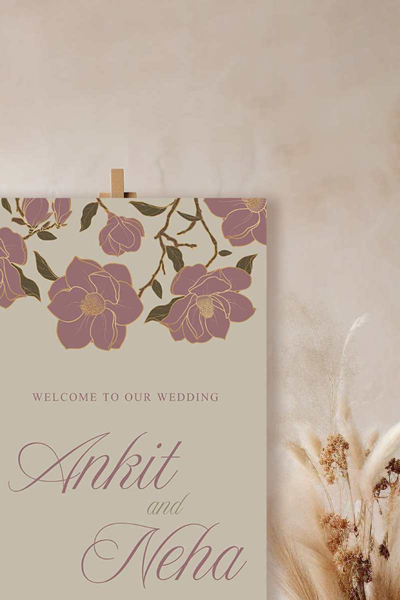 Wedding and Event Welcome Sign. Mauve and Gold Florals. Birthday and Celebration. Wedding Ceremony. Engagement Sign. Wedding Stationery. DIY Stationery. Digital Download. Canva. Indian Weddings. Anand Karaj