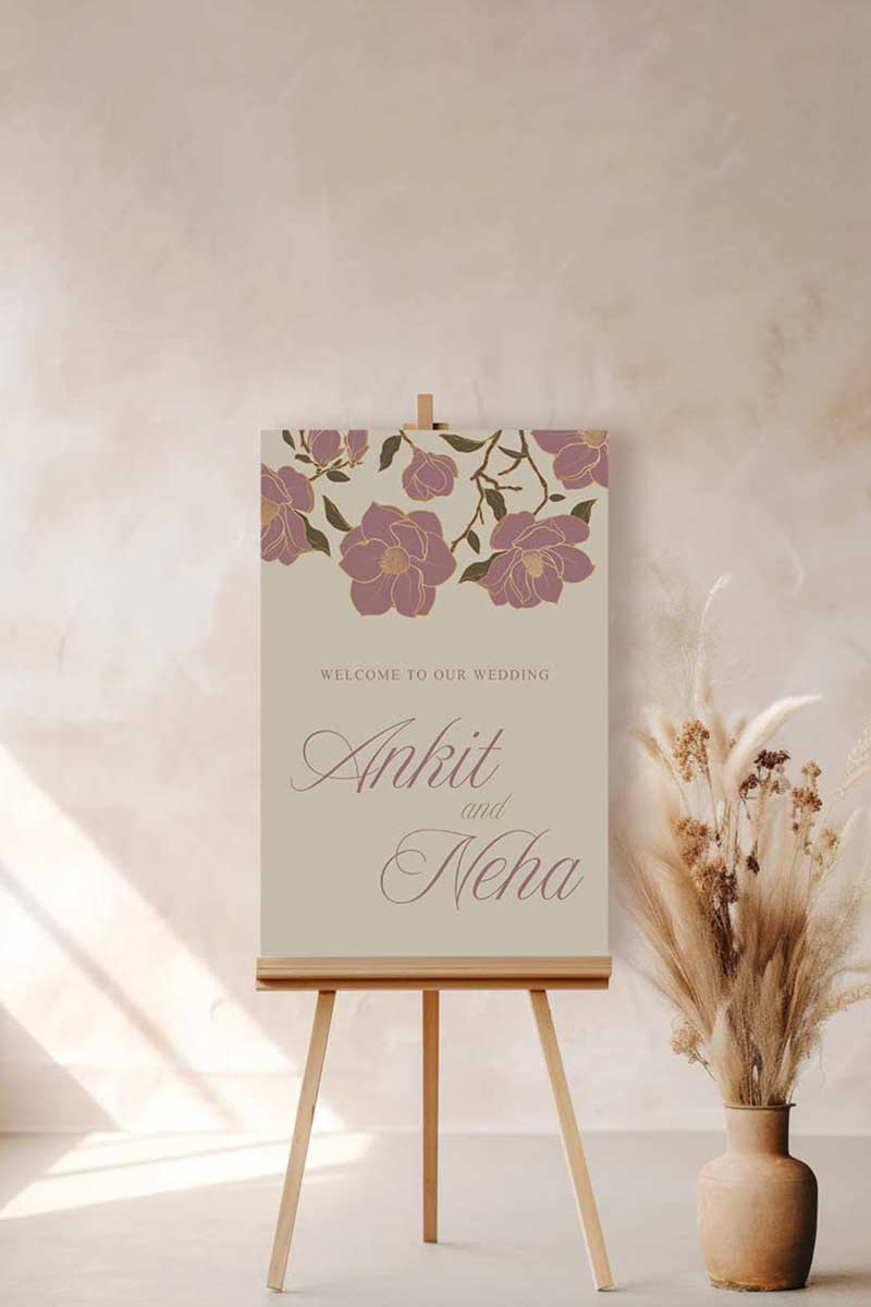 Wedding and Event Welcome Sign. Mauve and Gold Florals. Birthday and Celebration. Wedding Ceremony. Engagement Sign. Wedding Stationery. DIY Stationery. Digital Download. Canva. Indian Weddings. Anand Karaj