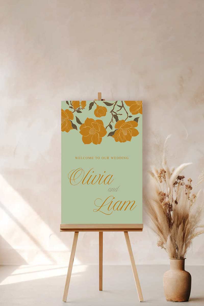 Wedding and Event Welcome Sign. Yellow Florals. Birthday and Celebration. Wedding Ceremony. Engagement Sign. Wedding Stationery. Digital Download. Canva