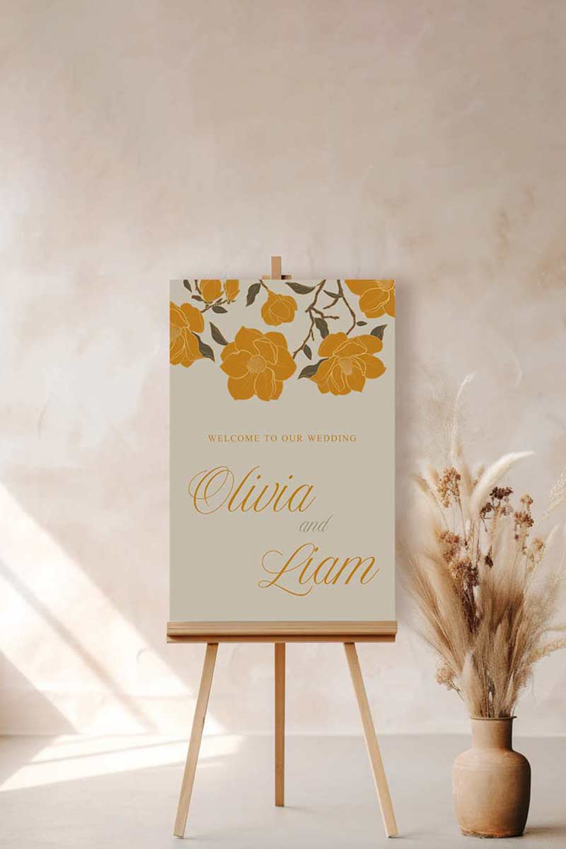 Wedding and Event Welcome Sign. Yellow Florals. Birthday and Celebration. Wedding Ceremony. Engagement Sign. Wedding Stationery. Digital Download. Canva