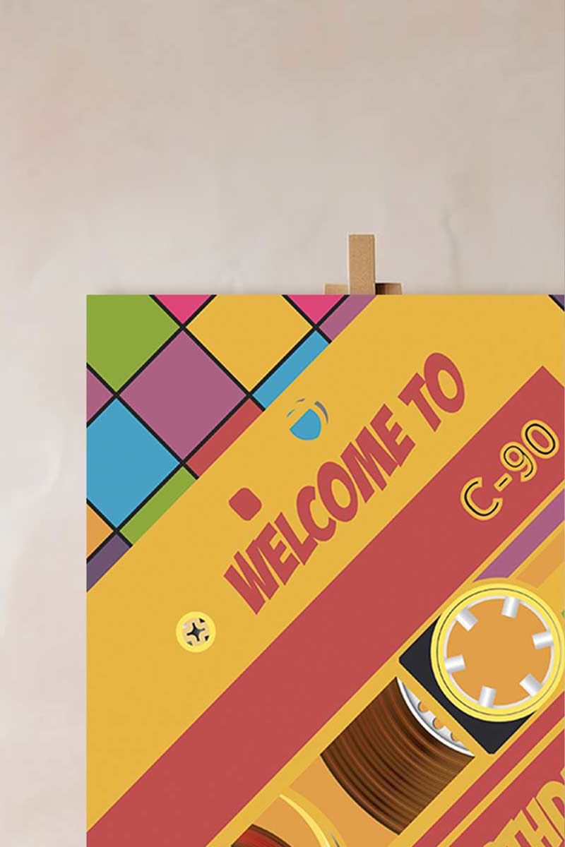 90s retro cassette tape Welcome Sign. Bold, Multi-coloured Signage. Birthday Signage. Celebration signage. Baby Shower Signage. Personalize and customize in Canva. Digital Download. Print anywhere in the World at a local printer