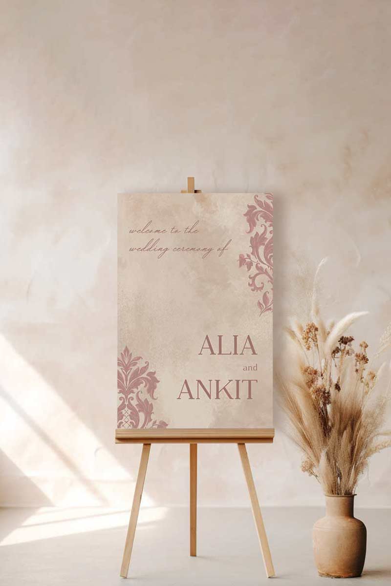 Brown & Pink French Baroque Welcome Sign with shades of brown. Wedding Signage. Engagement signage, Bridal Shower signage. Baby Shower Signage. Personalize and customize in Canva. Digital Download. Print anywhere in the World at a local printer