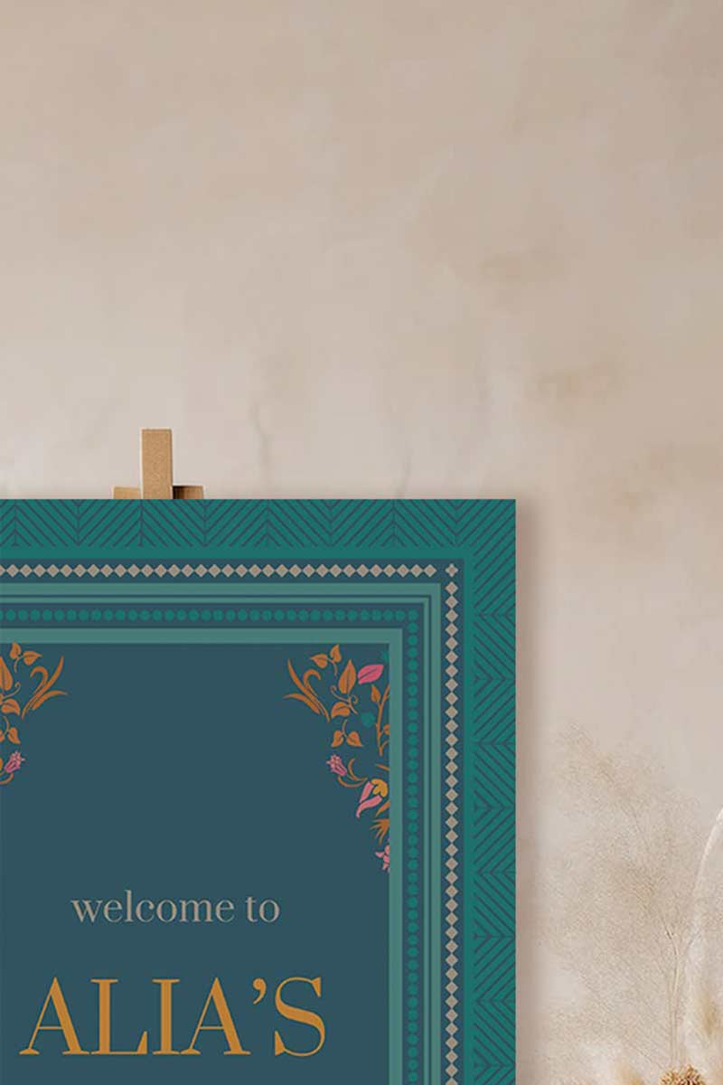 Chevron Floral Welcome Sign with shades of teal, pink & orange. Wedding Signage. Engagement signage, Bridal Shower signage. Baby Shower Signage. Personalize and customize in Canva. Digital Download. Print anywhere in the World at a local printer