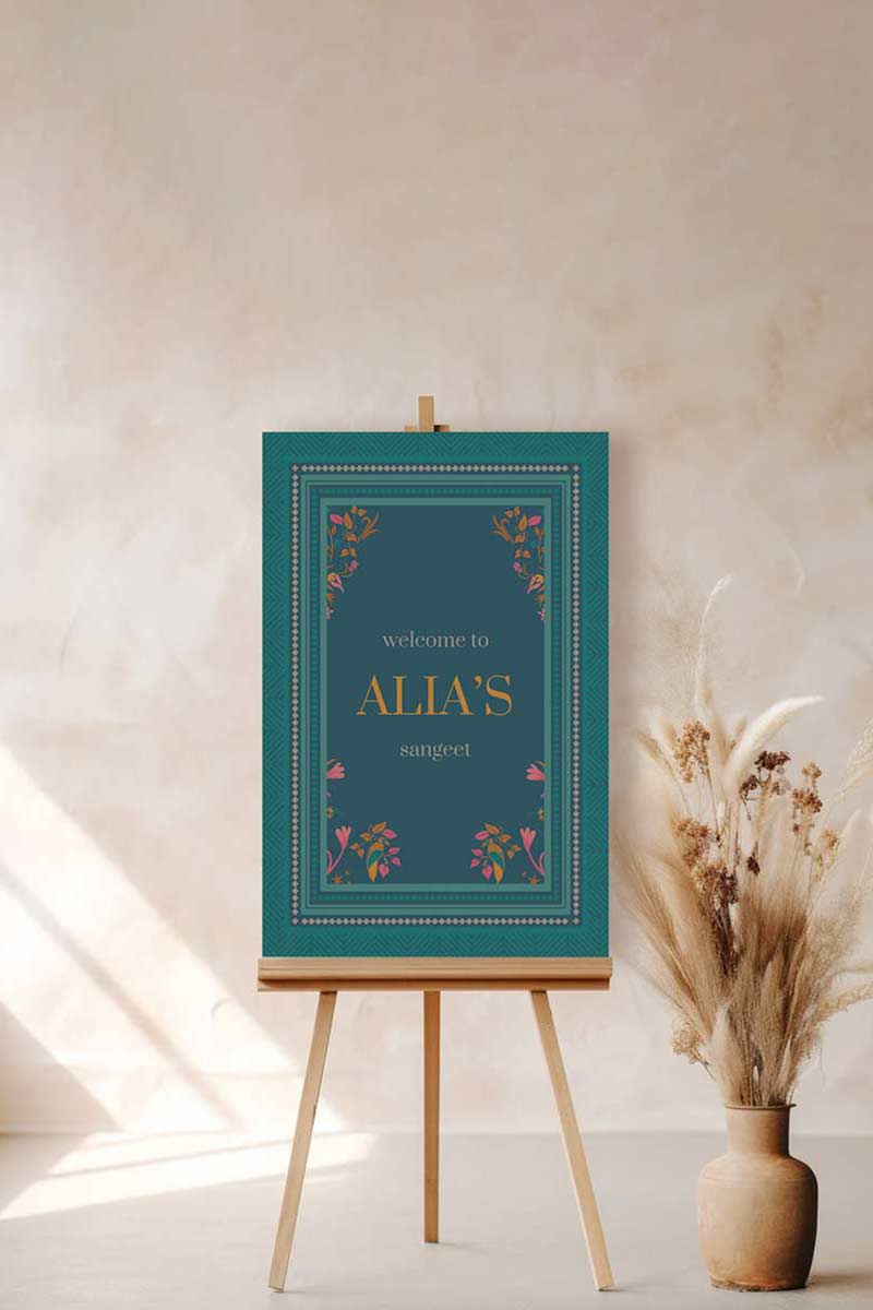 Chevron Floral Welcome Sign with shades of teal, pink & orange. Wedding Signage. Engagement signage, Bridal Shower signage. Baby Shower Signage. Personalize and customize in Canva. Digital Download. Print anywhere in the World at a local printer