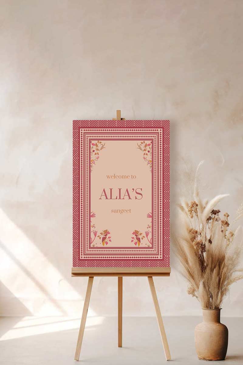 Chevron Floral Welcome Sign with shades of red, pink & yellow. Wedding Signage. Engagement signage, Bridal Shower signage. Baby Shower Signage. Personalize and customize in Canva. Digital Download. Print anywhere in the World at a local printer