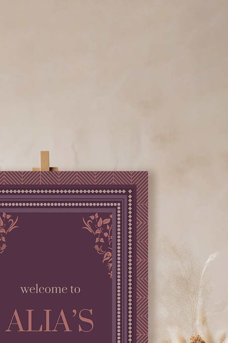 Chevron Floral Welcome Sign with shades of wine purple & pink. Wedding Signage. Engagement signage, Bridal Shower signage. Baby Shower Signage. Personalize and customize in Canva. Digital Download. Print anywhere in the World at a local printer