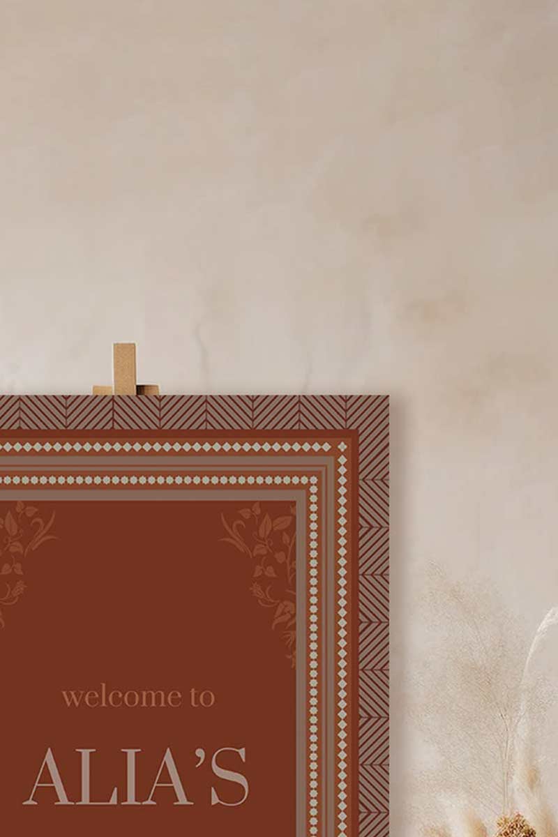 Chevron Floral Welcome Sign with shades of terracotta & rust. Wedding Signage. Engagement signage, Bridal Shower signage. Baby Shower Signage. Personalize and customize in Canva. Digital Download. Print anywhere in the World at a local printer