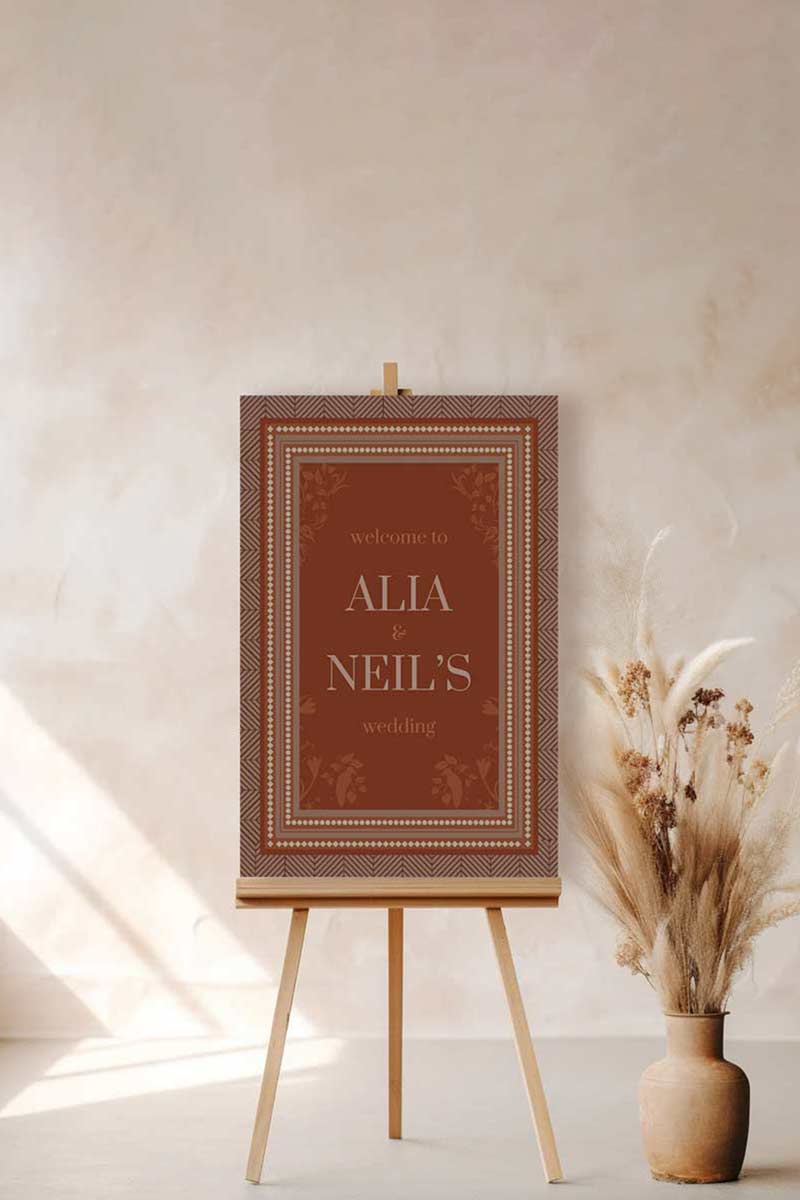 Chevron Floral Welcome Sign with shades of terracotta & rust. Wedding Signage. Engagement signage, Bridal Shower signage. Baby Shower Signage. Personalize and customize in Canva. Digital Download. Print anywhere in the World at a local printer