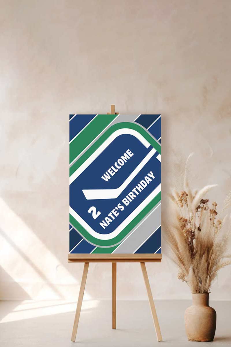 Vancouver Canucks Branded Birthday Welcome Sign. Wedding Signage. NHL Inspired Signage. Personalize and customize in Canva. Digital Download. Print anywhere in the World at a local printer