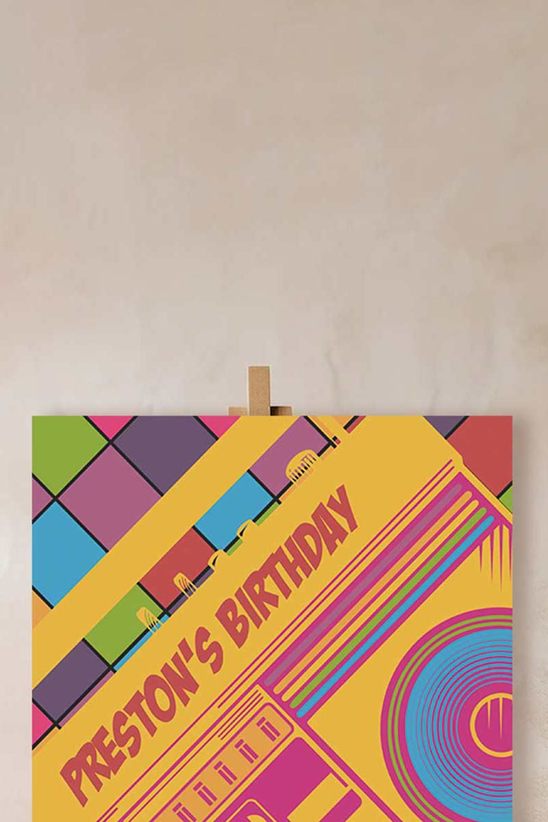 90s retro boombox Welcome Sign. Bold, Multi-coloured Signage. Birthday Signage. Celebration signage. Baby Shower Signage. Personalize and customize in Canva. Digital Download. Print anywhere in the World at a local printer