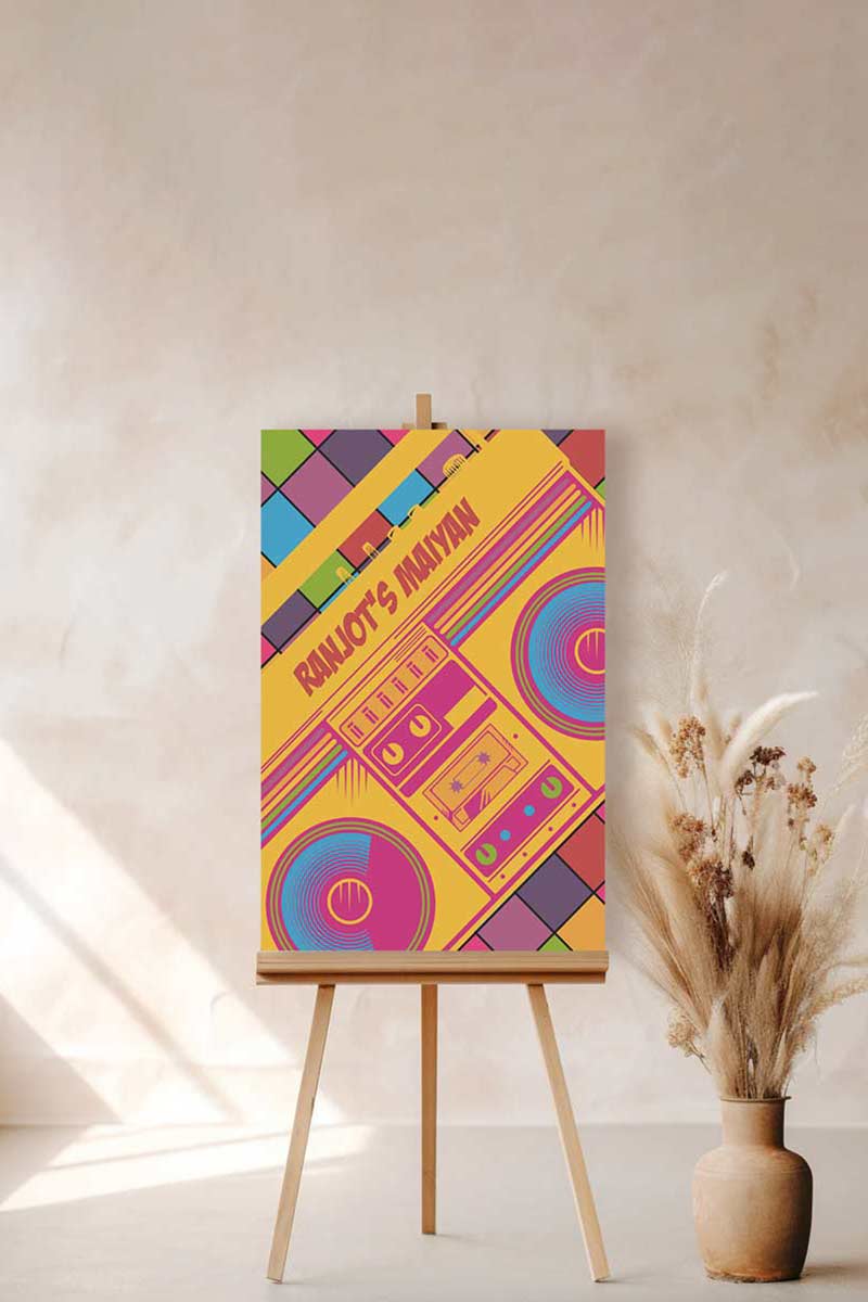 90s retro boombox Welcome Sign. Bold, Multi-coloured Signage. Birthday Signage. Celebration signage. Maiayn & Jago, Baby Shower Signage. Personalize and customize in Canva. Digital Download. Print anywhere in the World at a local printer