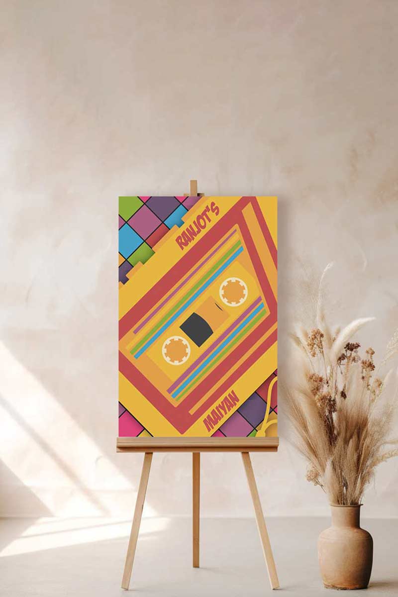 90s retro walkman Welcome Sign. Bold, Multi-coloured Signage. Birthday Signage. Celebration signage. Baby Shower Signage. Maiyan & Jago Signage. Personalize and customize in Canva. Digital Download. Print anywhere in the World at a local printer