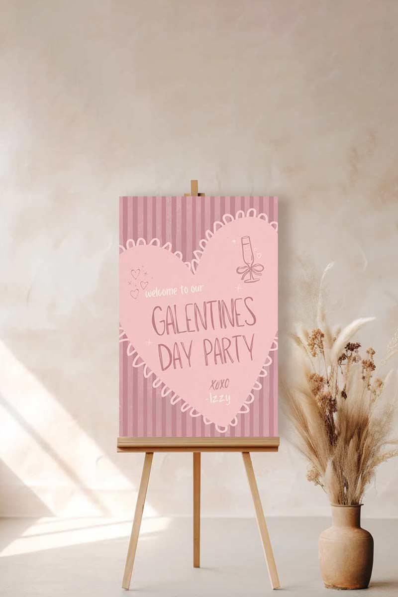 Pink/Mauve Heart Welcome Sign. Celebrations events for Galentines, Valentines, Girls Night, Stag or Bridal Shower. Signage. Pretty in Pink. Personalize and customize in Canva. Digital Download.  Print around the world at a local print shop.