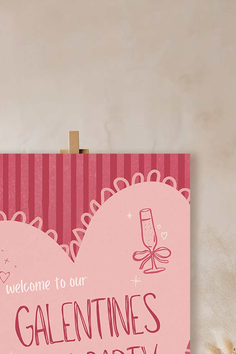 Red Heart Welcome Sign. Celebrations events for Galentines, Valentines, Girls Night, Stag or Bridal Shower. Striped Signage. Pretty in Pink. Personalize and customize in Canva. Digital Download.  Print around the world at a local print shop.