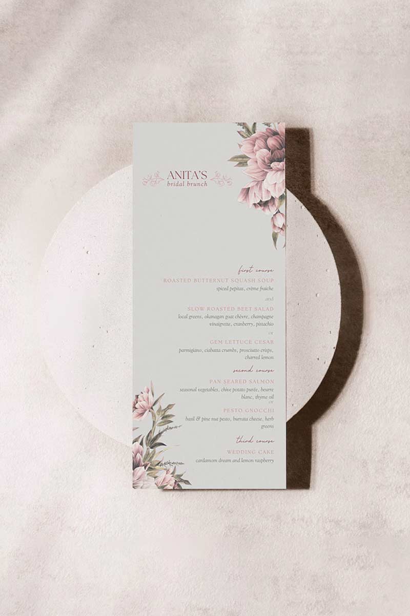 Floral Wedding dinner menu. Shades of Cream, Green, & blue. Minimalistic Design. Watercolour florals design. Baby Shower. Birthday and Celebration. DIY Wedding Stationery. Digital Download. Canva. Indian Weddings. Engagement, Reception. Personalize.