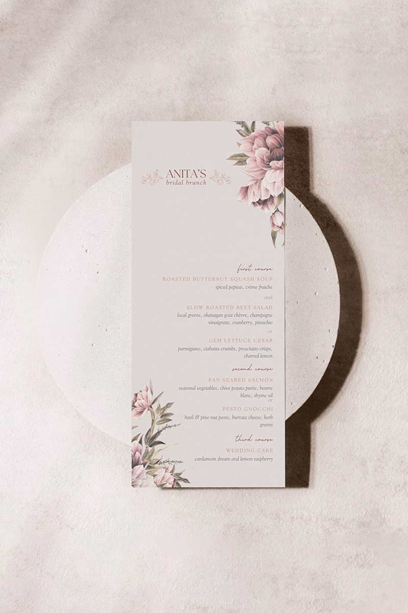 Floral Wedding dinner menu. Shades of Cream, Green, & blue. Minimalistic Design. Watercolour florals design. Baby Shower. Birthday and Celebration. DIY Wedding Stationery. Digital Download. Canva. Indian Weddings. Engagement, Reception. Personalize.