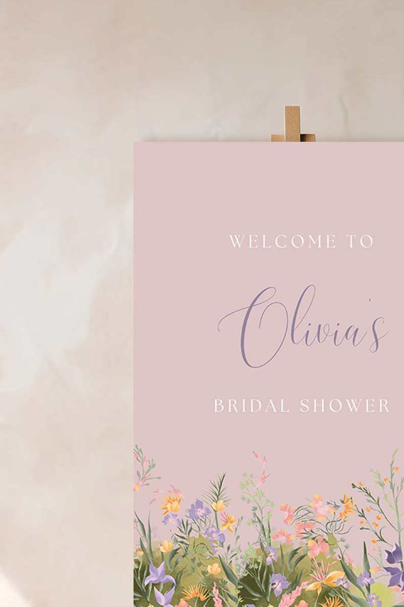 Wedding Welcome Sign with soft florals in the shades of pink, purple, blush & mauve. Dior Florals. Wedding Events like engagement, bridal shower baby shower, & wedding. Personalize and customize in Canva. Print at any local printer around the World.