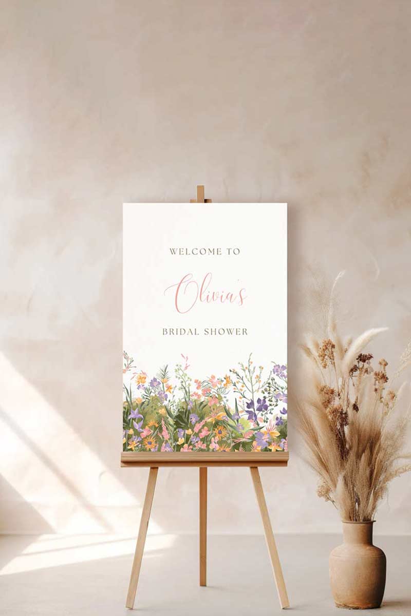 Wedding Welcome Sign with soft florals in the shades of pink, purple, blush & mauve. Dior Florals. Wedding Events like engagement, bridal shower baby shower, & wedding. Personalize and customize in Canva. Print at any local printer around the World.