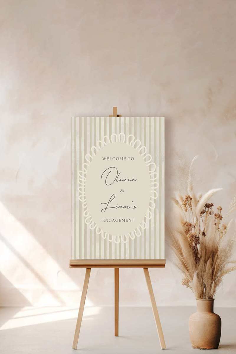 Striped welcome sign. Bridal shower sign. beige. Celebration events for engagement, birthday, baby shower or weddings. Wedding & event stationery. Personalize & customize in Canva. Digital Download. Print around the world at a local print shop