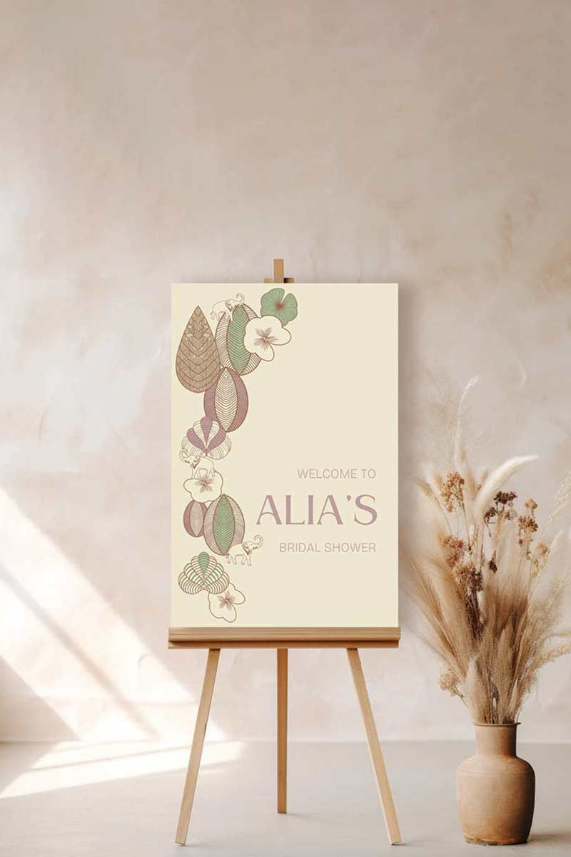 Soft floral & elephant welcome sign for event celebrations. Soft yellow. Signage for various celebrations. Weddings, Gender Reveal, Baby Shower, Birthdays. Personalize and customize in Canva. Print at any local printer around the World