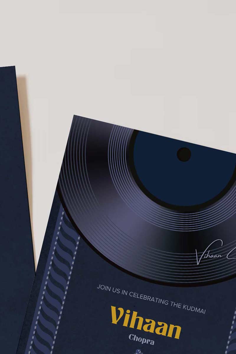 DJ vinyl record invitation. birthday invite. Wedding, engagement, bridal shower, baby shower stationery. Shades of blue & yellow. Wedding & event stationery. Personalize & customize in Canva. Digital Download. Print around the world at a local print shop