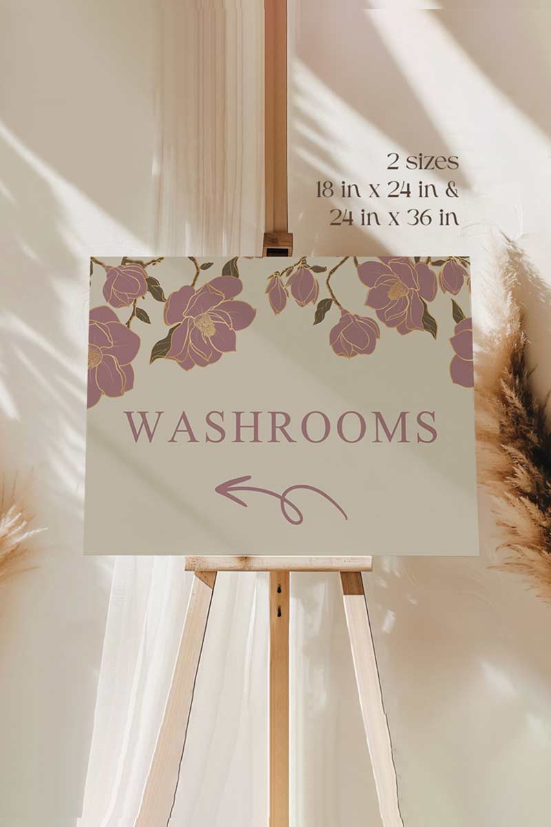 Mauve & Gold Floral Wedding Signage with a beige background. Washroom Directional sign. Please cover your head sign for hindu and sikh weddings. Please disconnect from your device sign. Bridal Shower stationery. Baby Shower Signage. Engagement Signage. Outdoor wedding signage. Personalize and customize in Canva. Digital Download. Print anywhere in the World at your local printer