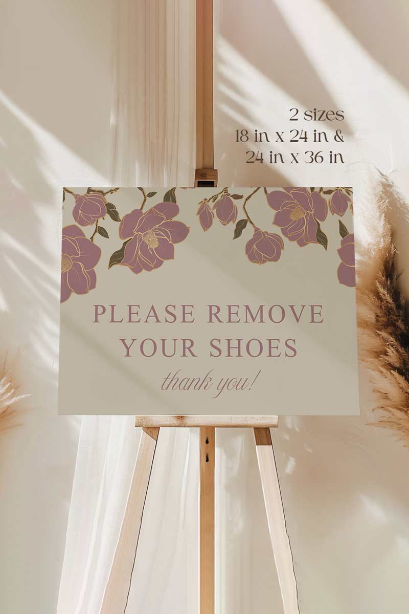 Mauve & Gold Floral Wedding Signage with a beige background. Washroom Directional sign. Please cover your head sign for hindu and sikh weddings. Please disconnect from your device sign. Bridal Shower stationery. Baby Shower Signage. Engagement Signage. Outdoor wedding signage. Personalize and customize in Canva. Digital Download. Print anywhere in the World at your local printer