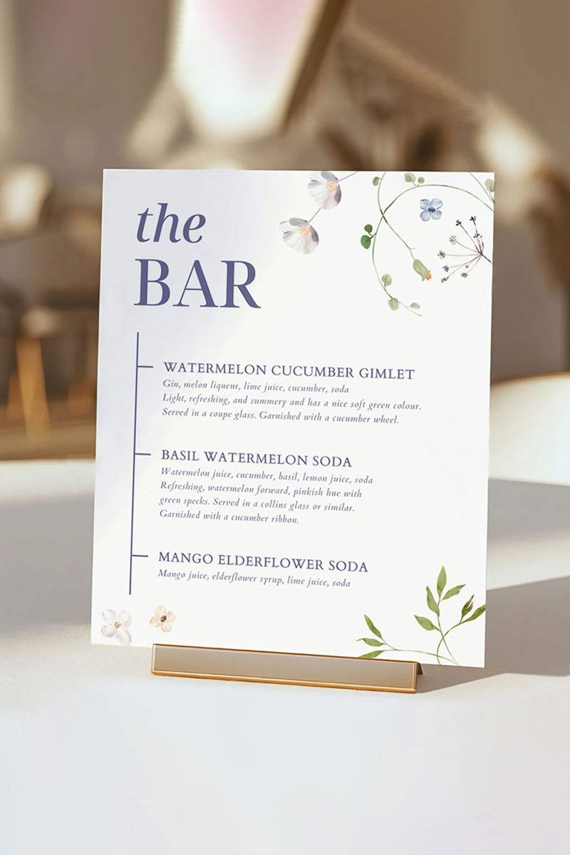 Floral Bar Menu
