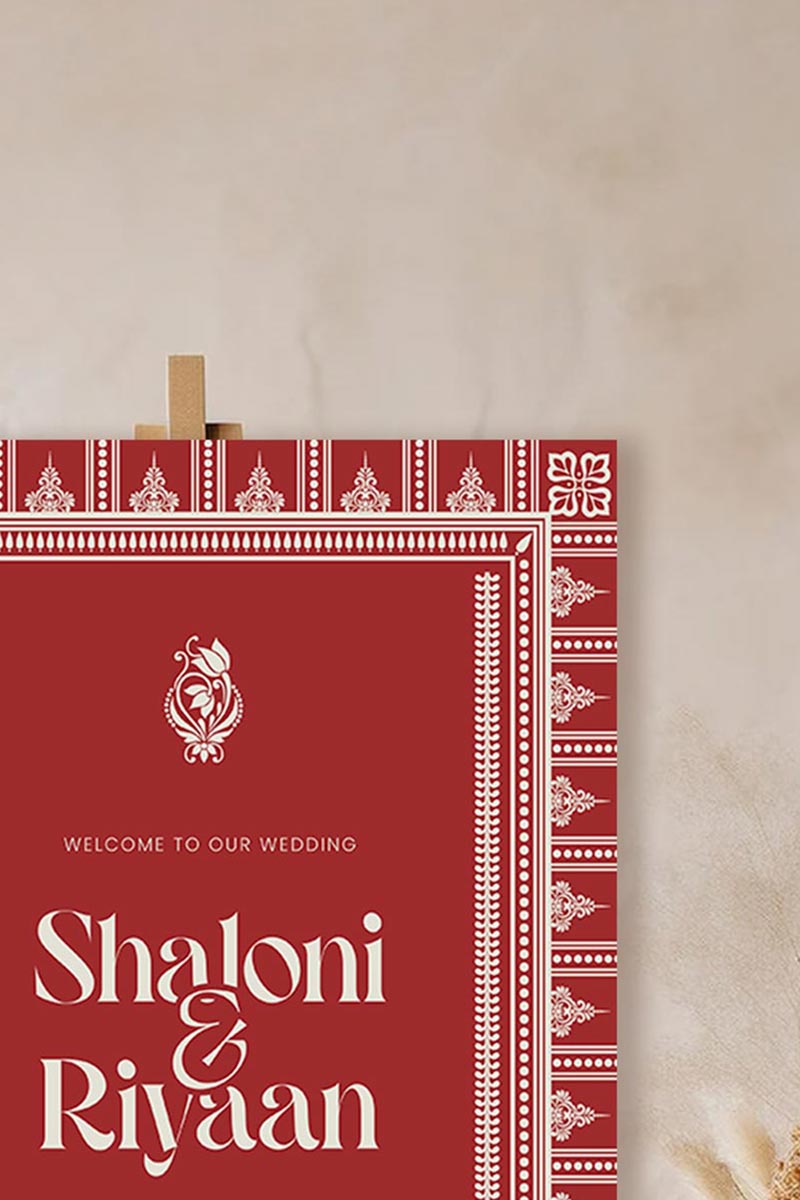 Alpona design welcome sign. Bridal shower sign. red & beige. Celebration events for engagement, birthday, baby shower or weddings. Indian wedding events like hindu ceremony, sikh wedding, tamil wedding, south indian wedding. Maiayn, Jaggo, Mehndi, Sangeet Welcome Sign. Red & White design. Wedding & event stationery. Personalize & customize in Canva. Digital Download. Print around the world at a local print shop.