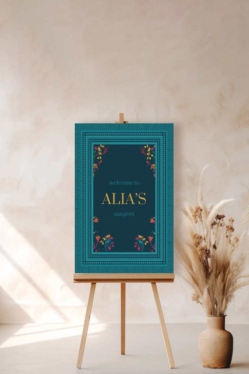 Chevron Floral Welcome Sign with shades of teal, blue, pink, red, yellow & orange. Wedding Signage. Engagement signage, Bridal Shower signage. Baby Shower Signage. Personalize and customize in Canva. Digital Download. Print anywhere in the World at a local printer