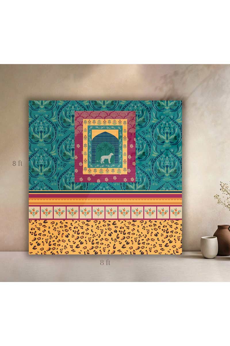 Indian Maximalist Cheetah Print Digital Backdrop. Vibrant teal, hot pink, orange, and yellow download for event main stage or photo booth. Available in 4x8, 8x8, 8x12 sizes. Digital Event Backdrop Download File. Maximalist Indian Cheetah Print Wall Banner.