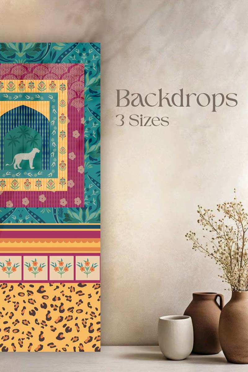 Indian Maximalist Cheetah Print Digital Backdrop. Vibrant teal, hot pink, orange, and yellow download for event main stage or photo booth. Available in 4x8, 8x8, 8x12 sizes. Digital Event Backdrop Download File. Maximalist Indian Cheetah Print Wall Banner.