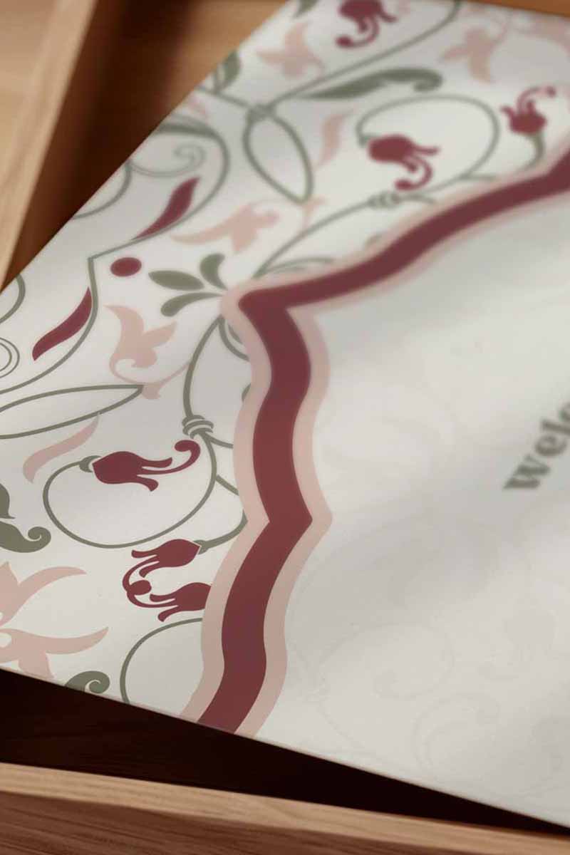 Arched Jaipur Palace Block Print Wedding Welcome Sign with marble and stone tiled work. Indian Wedding events for Sangeet, Haldi, Maiyan or Jago. Wedding Signage. Personalize and customize in Canva. Digital Download.  Print around the world at a local print shop.