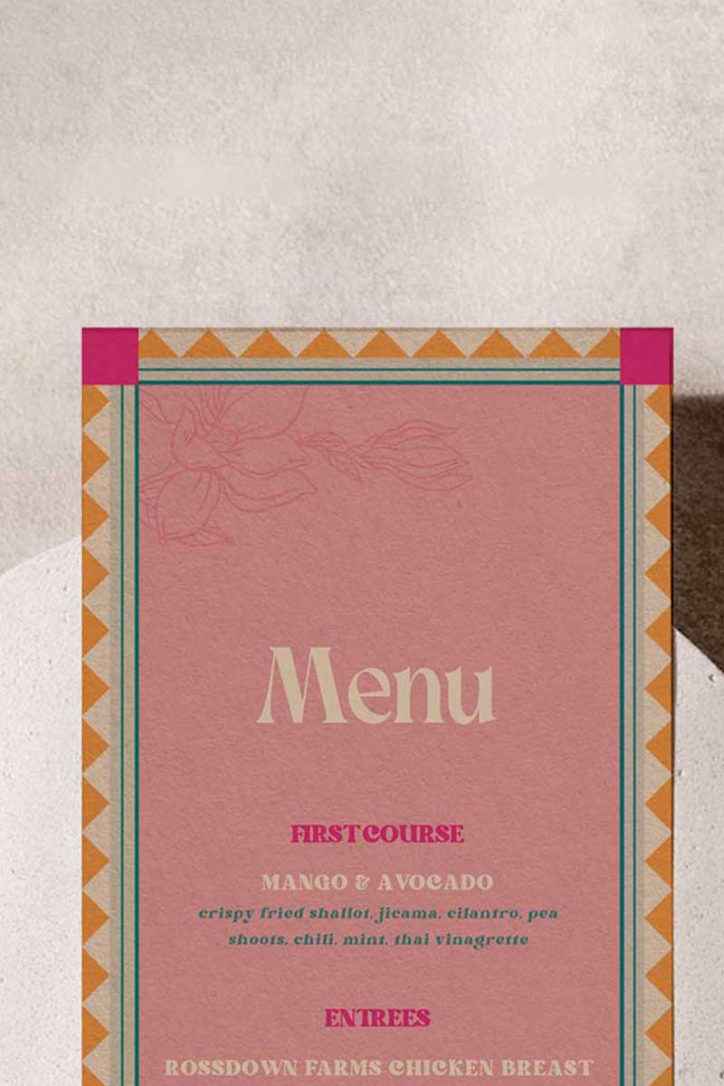 Retro Wedding Food Dining Menu with pink, teal & yellow florals. Indian Wedding events for Sangeet, Haldi, Maiyan or Jago. Wedding Signage. Personalize and customize in Canva. Digital Download.  Print around the world at a local print shop.