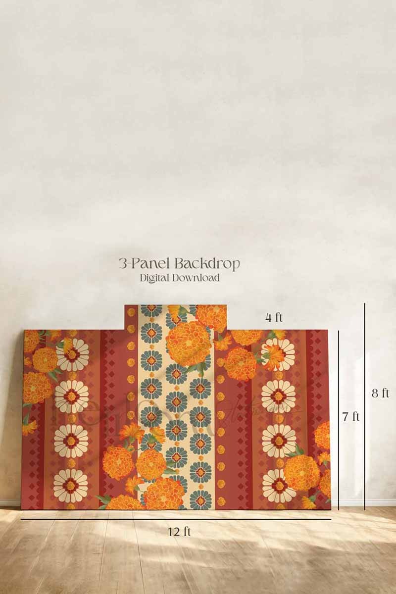 Indian Wedding decor backdrop in pink and yellow. With orange marigolds and white florals. Event signage. Printable backdrops for main stages and photo ops. Stationery for various event celebrations. Wedding, engagement, sangeet, haldi, mehndi, jaggo, maiyan, chunni, choora. Personalize and customize in Canva. Print at any local printer around the World. Wine purple, mauve. Textured florals