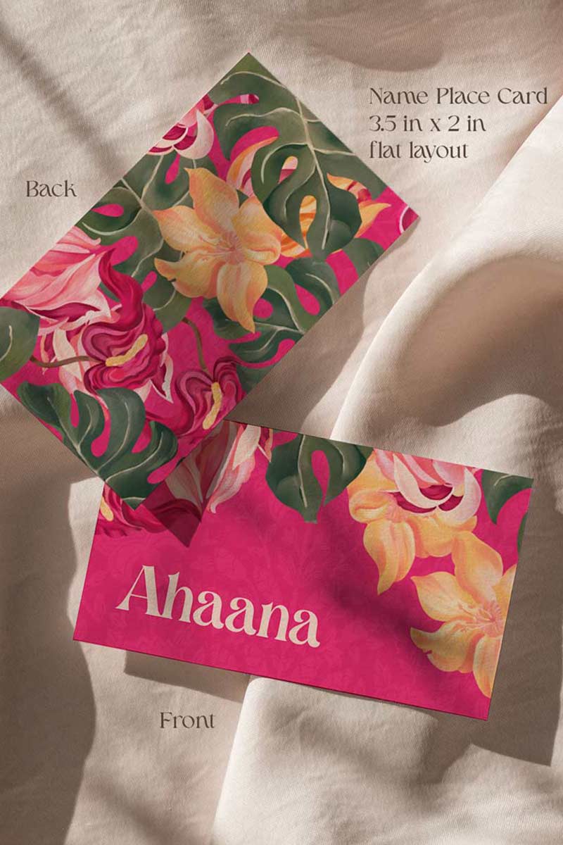 Orange, yellow & pink tropical floral Wedding Escort Card with orange marigold florals. Pink roses. Traditional Indian wedding stationery & name place card. Guest name card. Indian Wedding events for Sangeet, Haldi, Maiyan or Jago. Wedding Signage. Personalize and customize in Canva. Digital Download.  Print around the world at a local print shop.