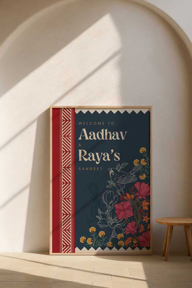 Retro floral Indian wedding welcome sign in the colours of Orange, yellow red & pink. Blue and red welcome sign for indian wedding stationery bundle. Sign with yellow marigold florals. Pink roses. Tradiitonal Indian wedding sign. Indian Wedding events for Sangeet, Haldi, Maiyan or Jago. Wedding Signage. Personalize and customize in Canva. Digital Download.  Print around the world at a local print shop.