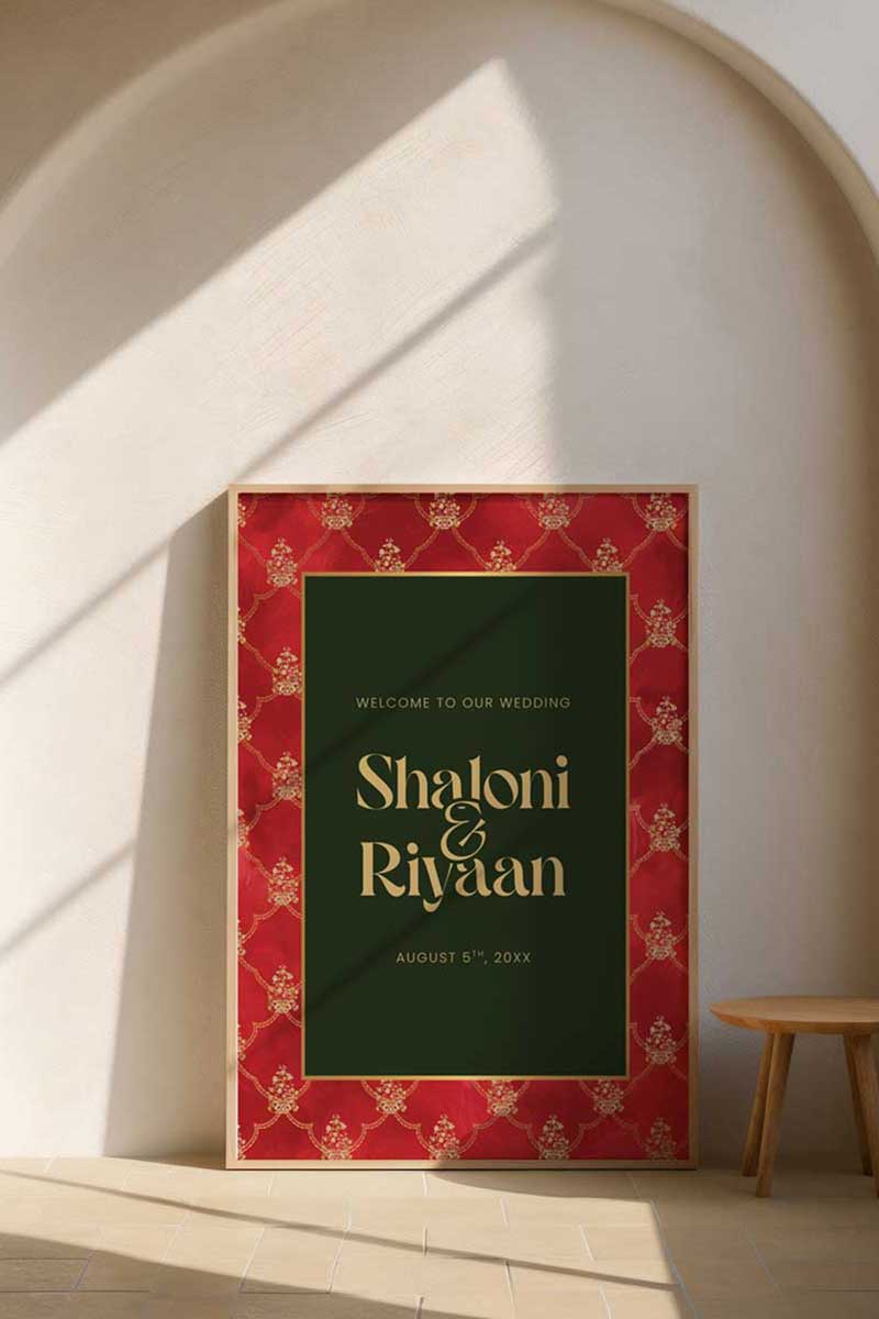 Traditional bandhani design welcome sign. Bridal shower sign. red & mehndi green. Celebration events for engagement, birthday, baby shower or weddings. Indian wedding events like hindu ceremony, sikh wedding, tamil wedding, south indian wedding. Maiayn, Jaggo, Mehndi, Sangeet Welcome Sign. Red & White design. Wedding & event stationery. Personalize & customize in Canva. Digital Download. Print around the world at a local print shop.