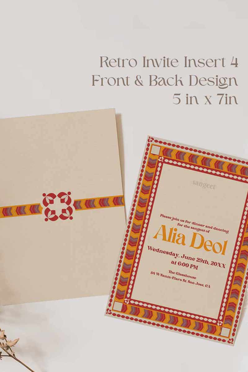 Retro Wedding Invitation Set. Event invite set. Shades of blue, red and orange. Baby Shower. Birthday and Celebration. Engagement Stationery. Wedding Stationery. DIY Stationery. Digital Download. Canva. Indian Weddings. Reception. Personalize. Customize. Anand Karaj, Mehndi, Sangeet, Haldi