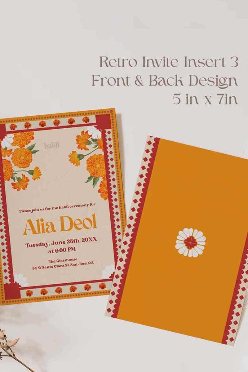 Retro Wedding Invitation Set. Event invite set. Shades of blue, red and orange. Baby Shower. Birthday and Celebration. Engagement Stationery. Wedding Stationery. DIY Stationery. Digital Download. Canva. Indian Weddings. Reception. Personalize. Customize. Anand Karaj, Mehndi, Sangeet, Haldi