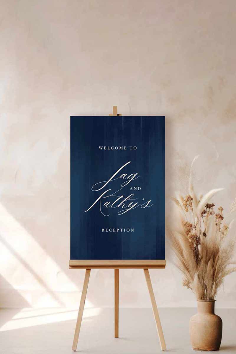 Elegant Wedding Welcome Sign. Event Signage. Navy blue texture. Cursive font. Baby Shower. Birthday and Celebration. Engagement Stationery. Wedding Stationery. DIY Stationery. Digital Download. Canva. Indian Weddings. Reception. Personalize. Customize.