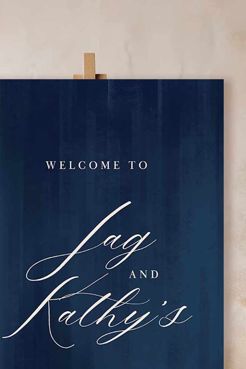Elegant Wedding Welcome Sign. Event Signage. Navy blue texture. Cursive font. Baby Shower. Birthday and Celebration. Engagement Stationery. Wedding Stationery. DIY Stationery. Digital Download. Canva. Indian Weddings. Reception. Personalize. Customize.