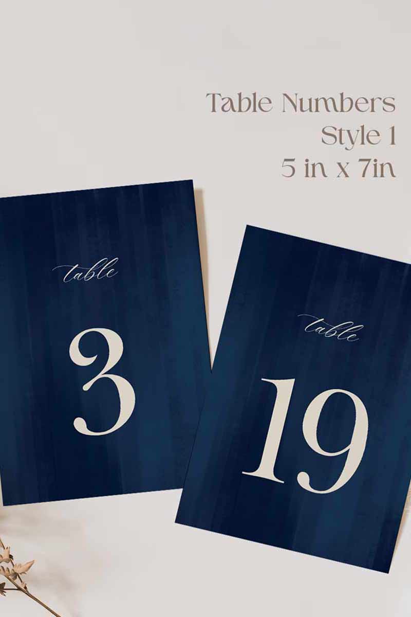 Elegant Wedding Table Numbers. Event Table Numbers. Navy blue texture. seri font. Baby Shower. Birthday and Celebration. Engagement Stationery. Wedding Stationery. DIY Stationery. Digital Download. Canva. Indian Weddings. Reception. Personalize. Customize.
