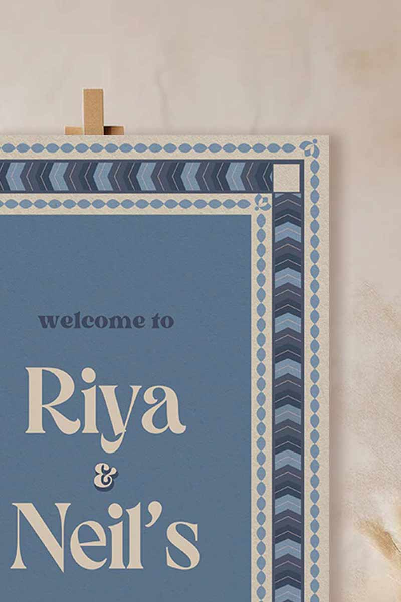 Wedding Invitations. Retro Welcome Sign. Indian Wedding Invites. Event Welcome Sign. Shades of Blue. Chevron pattern. Baby Shower. Birthday and Celebration. Wedding Ceremony. Engagement Sign. Wedding Stationery. DIY Stationery. Digital Download. Canva. Indian Weddings. Anand Karaj. Sangeet. Chunni. Mehndi, Haldi. Personalize. Customize.