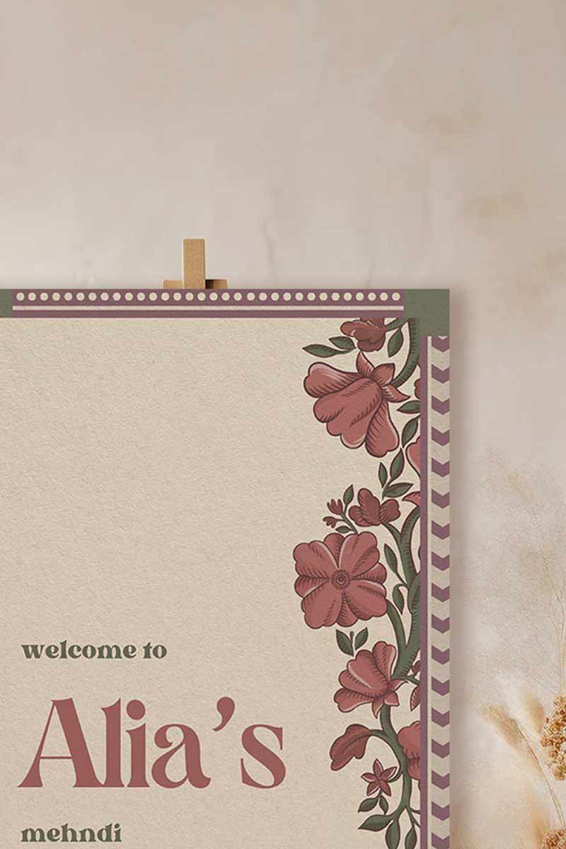 Wedding Invitations. Retro Welcome Sign. Indian Wedding Invites. Event Welcome Sign. Wine Purple, Green and beige colours. Wine Purple florals. Birthday and Celebration. Wedding Ceremony. Engagement Sign. Wedding Stationery. DIY Stationery. Digital Download. Canva. Indian Weddings. Anand Karaj. Sangeet. Chunni. Mehndi, Haldi. Personalize. Customize.